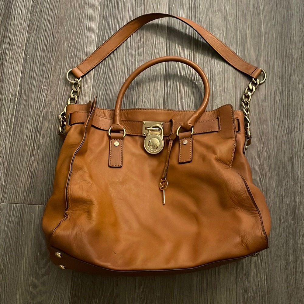 MICHAEL Michael Kors Hamilton East / West Satchel Bag- Brown Leather